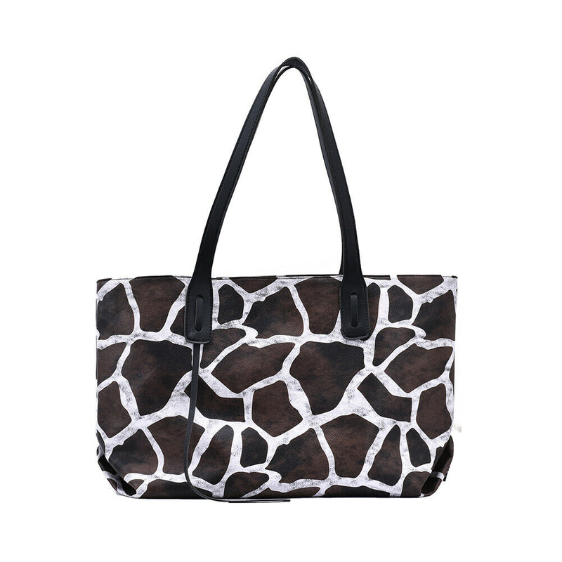 Women Leopard Handbags Fashion PU Leather Large Capacity Shoulder Tote Bag