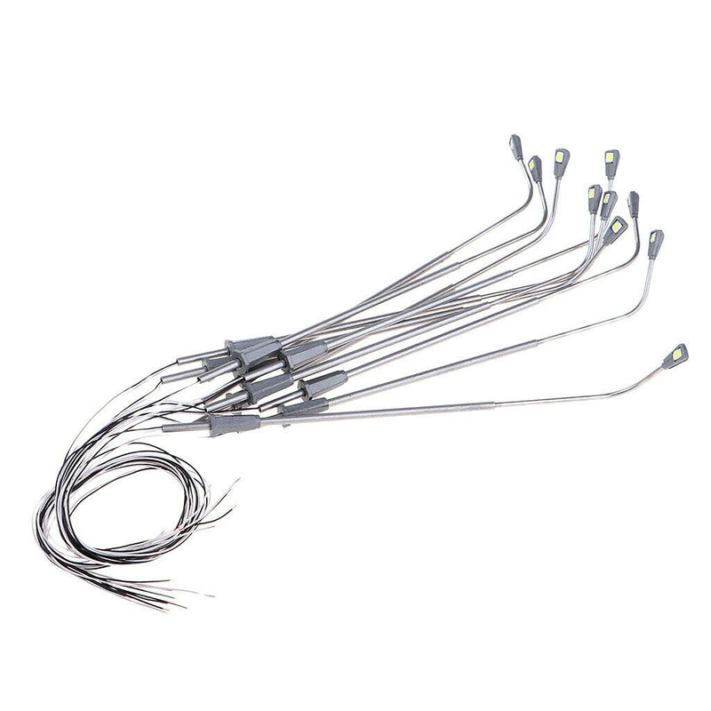 10X White LED Street Light Stainless Steel 1/75 HO OO Scale Layout Park Garden