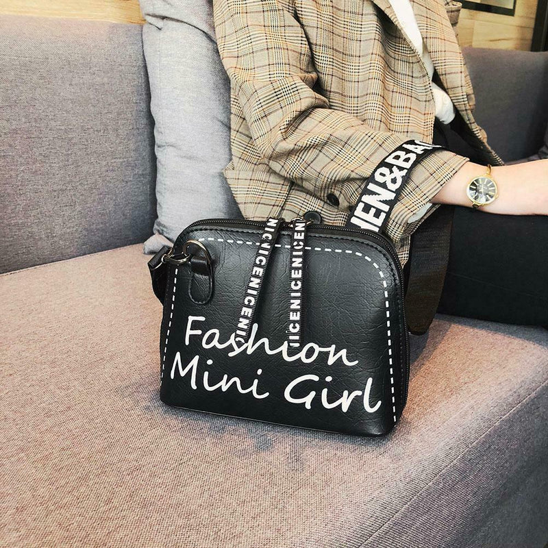 Fashion Women Wide Shoulder Strap Bag Leather Messenger Bag Purse (Black)