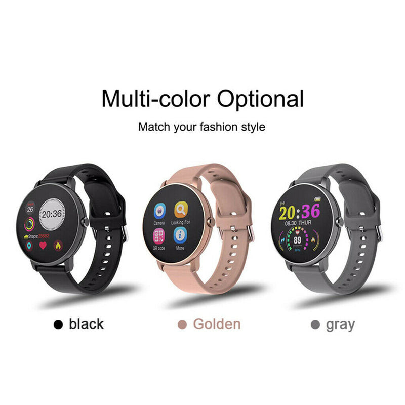 Smart Watch Waterproof Heart Rate Monitor Sports Wristwatch Golden Leather