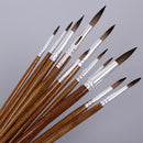12PC Artists Paint Brushes Nylon Hair Wooden Handles Pointed Tip Brush Pen Brown
