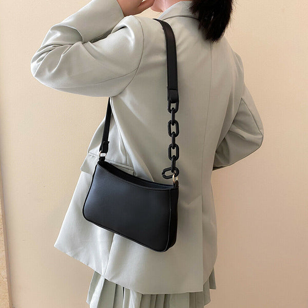 Women Solid Evening Clutch Shoulder Handbags PU Leather Totes Bags (Black)