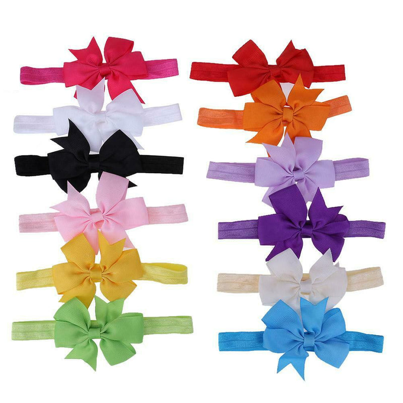12pcs Baby Head Bands Toddler Girl Swallowtail Bow Elastic Hair Bands