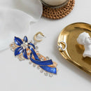 Rhinestone Accent Blue Leaves Detail Hair Clip Barrette for Lady Girls