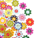 100x Assorted Flower Shape 2-holes Flatback Wooden Buttons for Sewing Craft