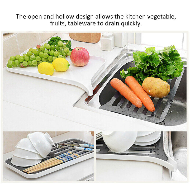 Home Kitchen Double Layers Drain Rack With Tray Sink Caddy Tableware Countertop