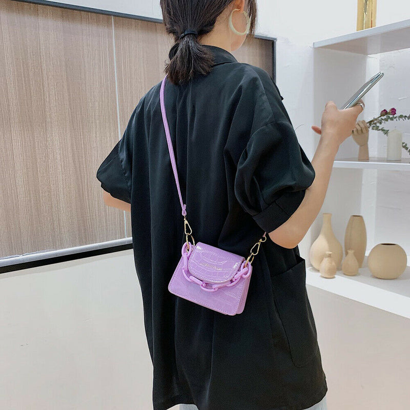 Women Mini Totes PU Solid Shoulder Money Bag Messenger Handbags (Purple)