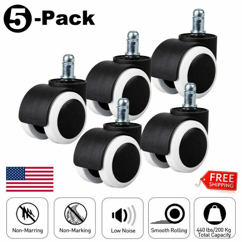 5PCS Office Chair Caster Wheels Rubber for Hardwood Floor Replacement Set 73 Gw