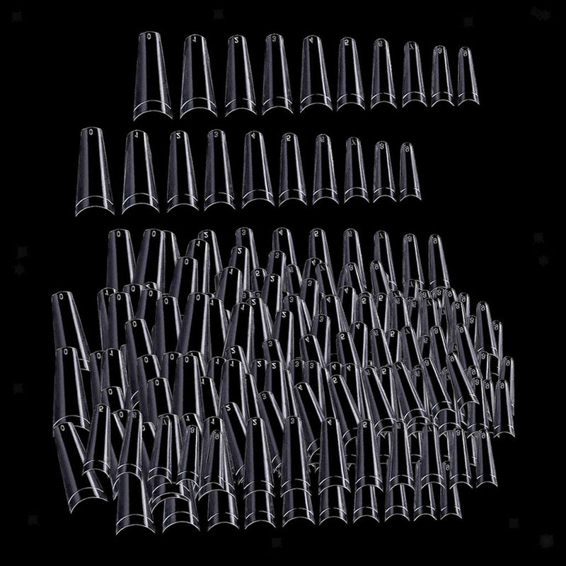 500 C Curve Shape False Nails Nail Tips forManicure Decor - 10 Sizes Clear