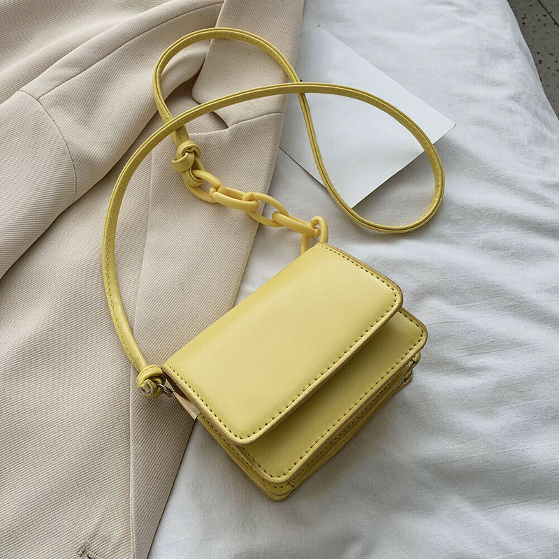 Leather Women Messenger Bag Mini Square Shoulder Satchel Handbags (Yellow)