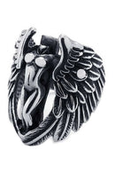 Jewelry biker men's rings, stainless steel, retro angel wings, black + silv