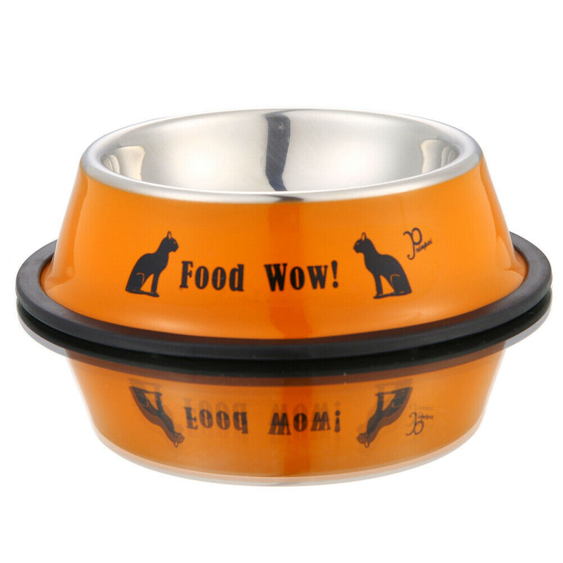 Stainless Steel Anti-skid Dog Cat Food Water Bowl Pet Feeding Tool Orange A