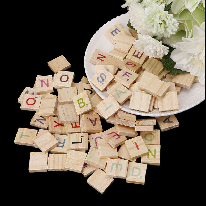 100x Wooden Scrabble Tiles Colorful Letters Numbers For Crafts Wood Alphab KUZ