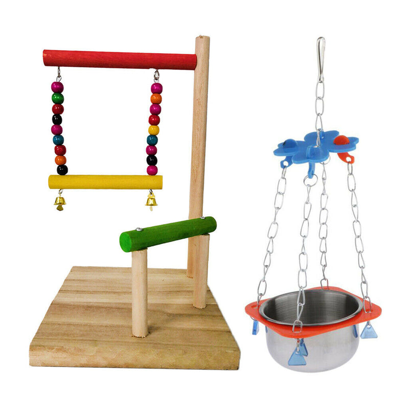 Set Of 2/2pcs Parrots Wooden Perch W/ Cage Water