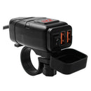 Motorcycle Handlebar Dual USB QC 3.0 Phone Charger with Red Digital Voltmeter