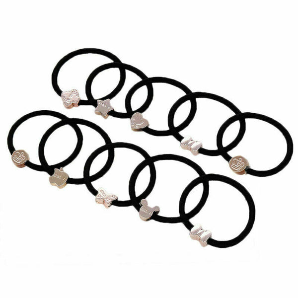 10PCS Women Black Elastic Hair Ties Bands Ropes Ring Ponytail-Holder R1T3 Q3B1
