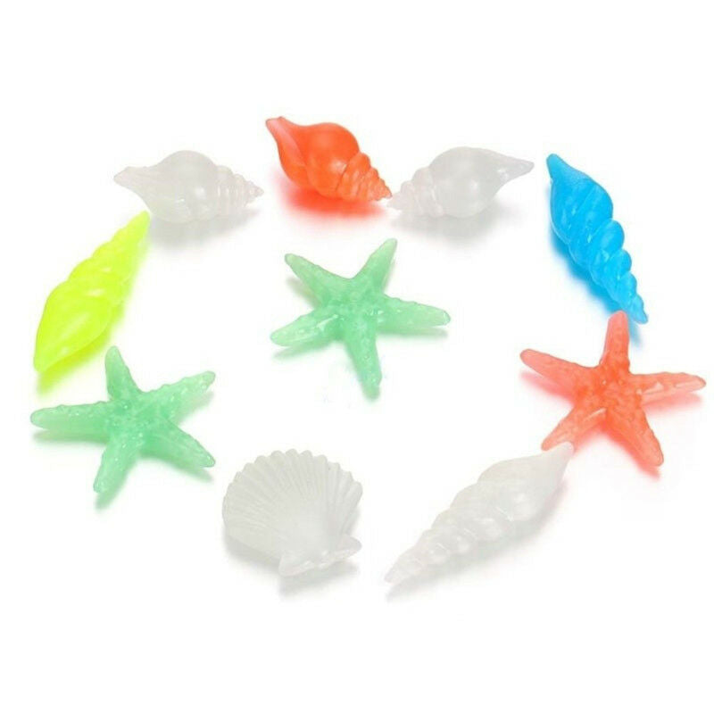 10PCS Glows in the Dark Luminous Stones Conch Shells Aquarium Fish Tank Decor FT