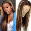 Women Fashion Brown Highlight Ombre Human Hair Wigs Long Brazilian Hair Wigs US