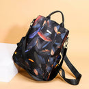 Feather Print Backpack Lady Oxford Cloth Waterproof Travel Casual Schoolbag