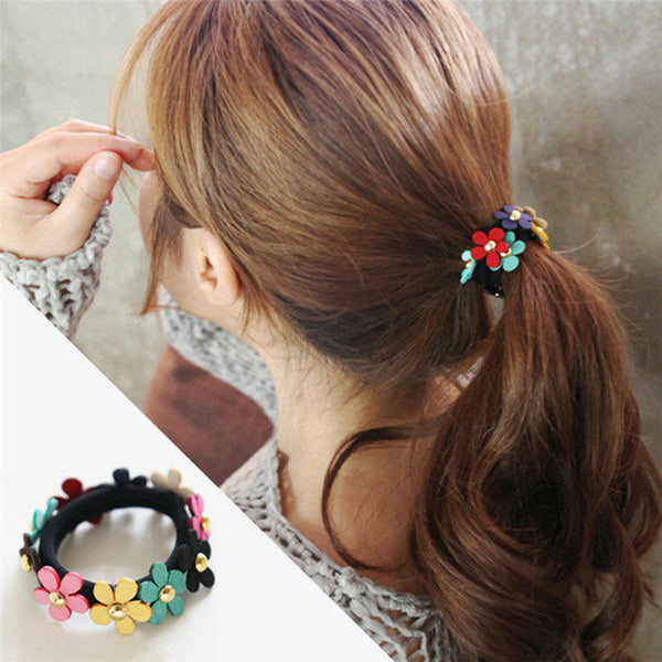 2pcs Women Girls Flower PonyTail Elastic Rubber Hair Band Tie Rope Ring MO