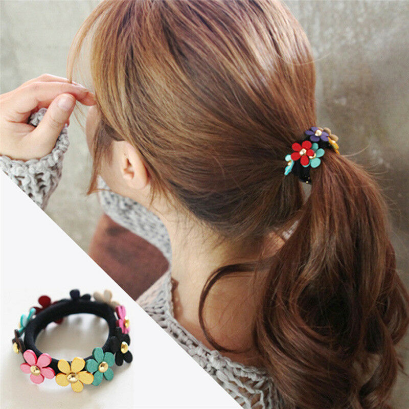 2pcs Women Girls Flower PonyTail Elastic Rubber Hair Band Tie Rope Ring MO