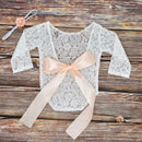 2pcs Newborn Photography Props Girls Lace Rompers Headband (Shell Pink) A