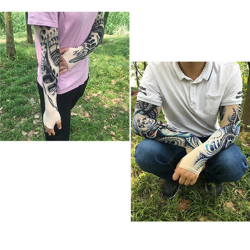 2Pcs 42Cm Driving Sunscreen Arm Tattoo Sleeve Man Woman Cool Cycling Tempor J3N9