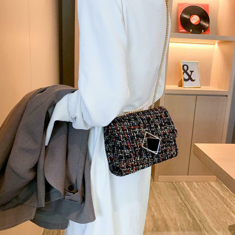Retro Women Woolen Messenger Bag Flap Clutch Shoulder Handbag (Multicolor) A