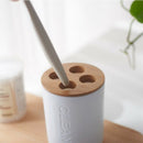 5Pcs Bamboo Bathroom Set Toilet Brush Holder Toothbrush Glass Cup Soap Disp