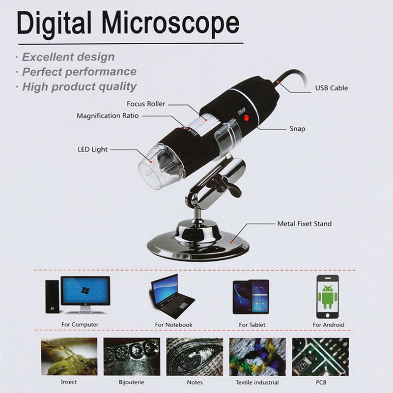 Mini 8-LED Digital USB Microscope 500X With Stand For  Android Mobile