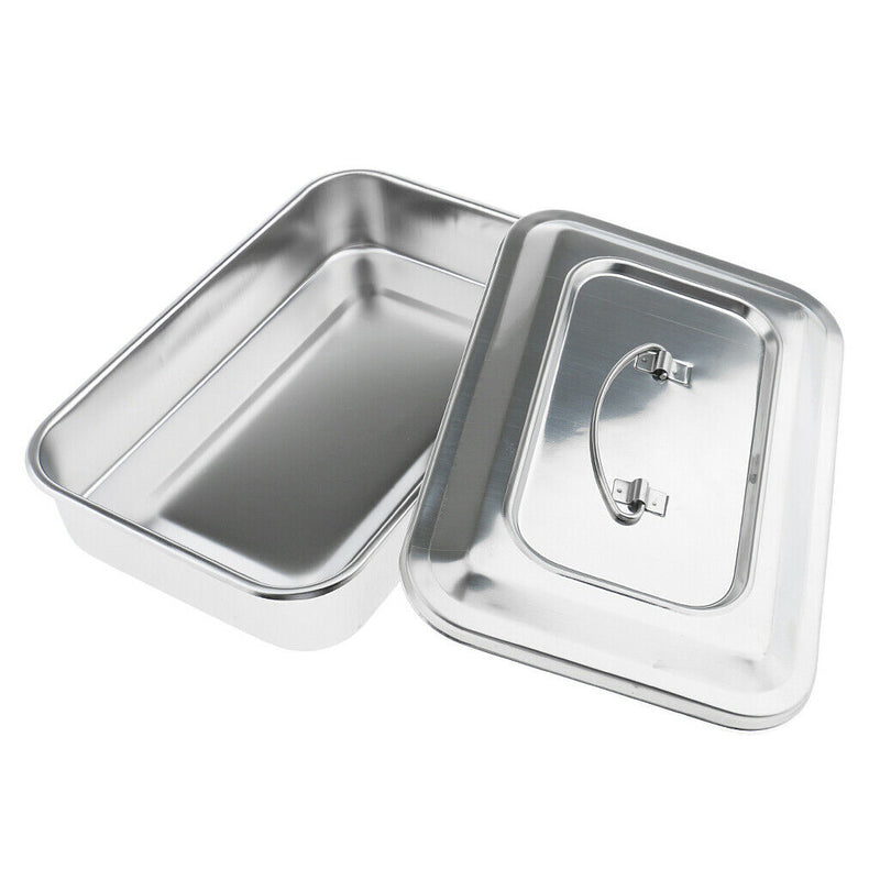 9'' Stainless Steel Instrument Tray & Lid Medical  Storage Box Case