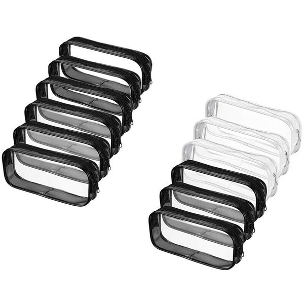 6 Pieces Clear PVC Pen Pencil Case with Zipper, for School Office Stationer T8K1