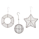 Pack of 3, Metal Wire Wreath Frame Form Hanger, Round & Ball & Star Shaped