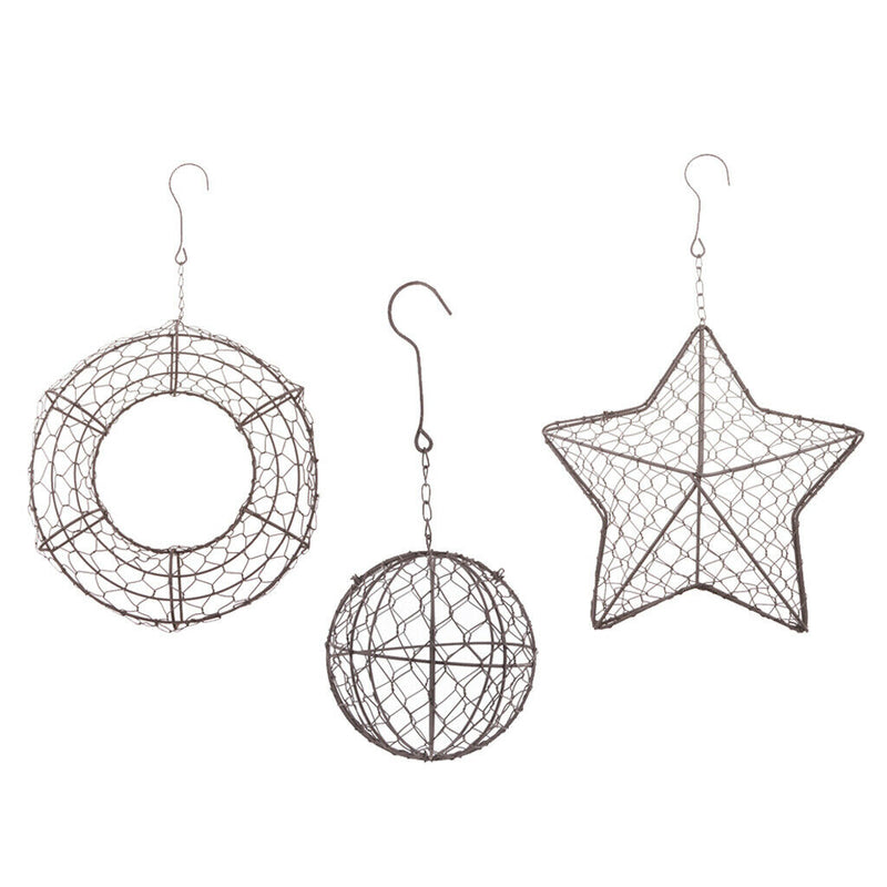 Pack of 3, Metal Wire Wreath Frame Form Hanger, Round & Ball & Star Shaped