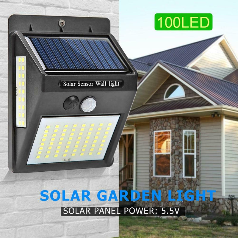 3pcs 100LED Solar Power Motion Sensor Wall Light Outdoor Garden Yard Lamp A