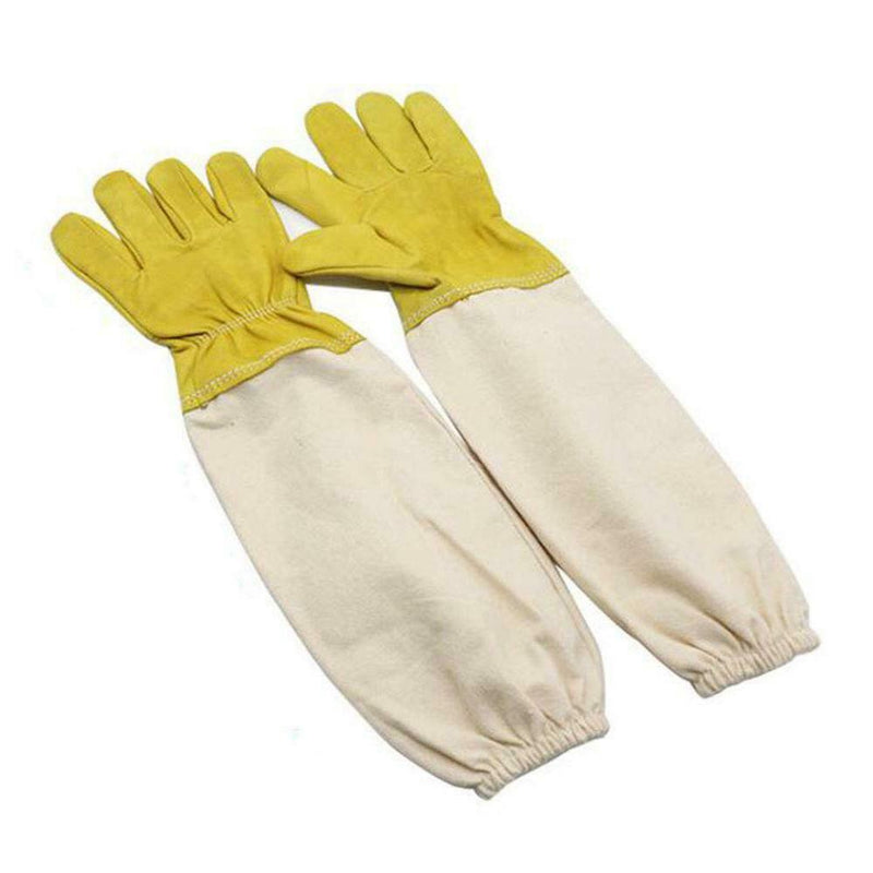 1 Pair Beekeeper Gloves Cotton Leather Apiculture Anti Bee Sleeves (Yellow) A