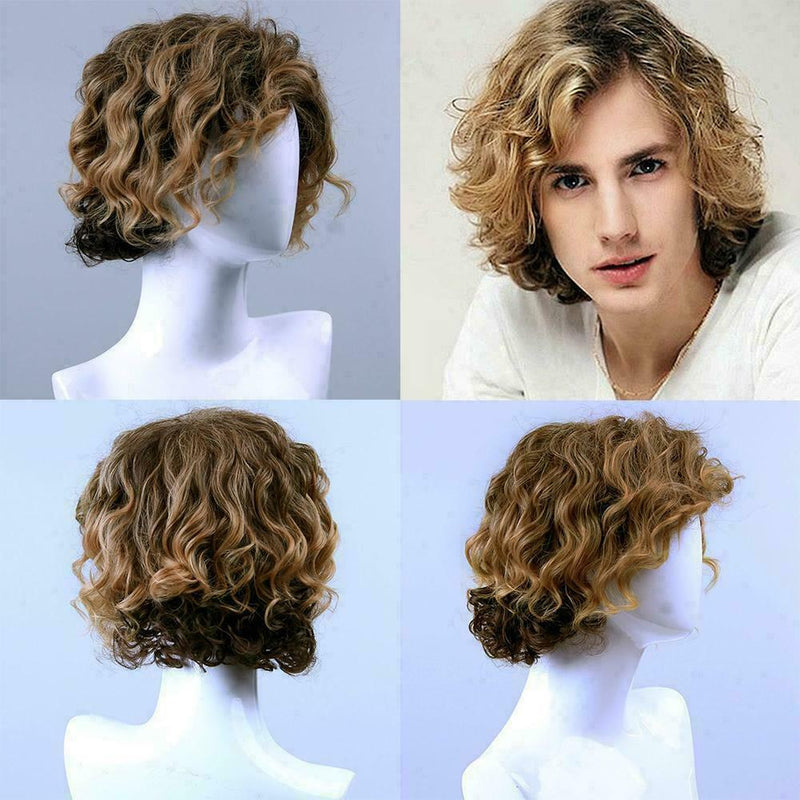 Men's Wig Big Wavy Highlighted Long Curly Hair Wig & Cap Wig Casual Multi-C Z5O7