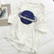 Summer Women Loose T-shirt Star Print Sequin Short-Sleeve Tops (White) (M)