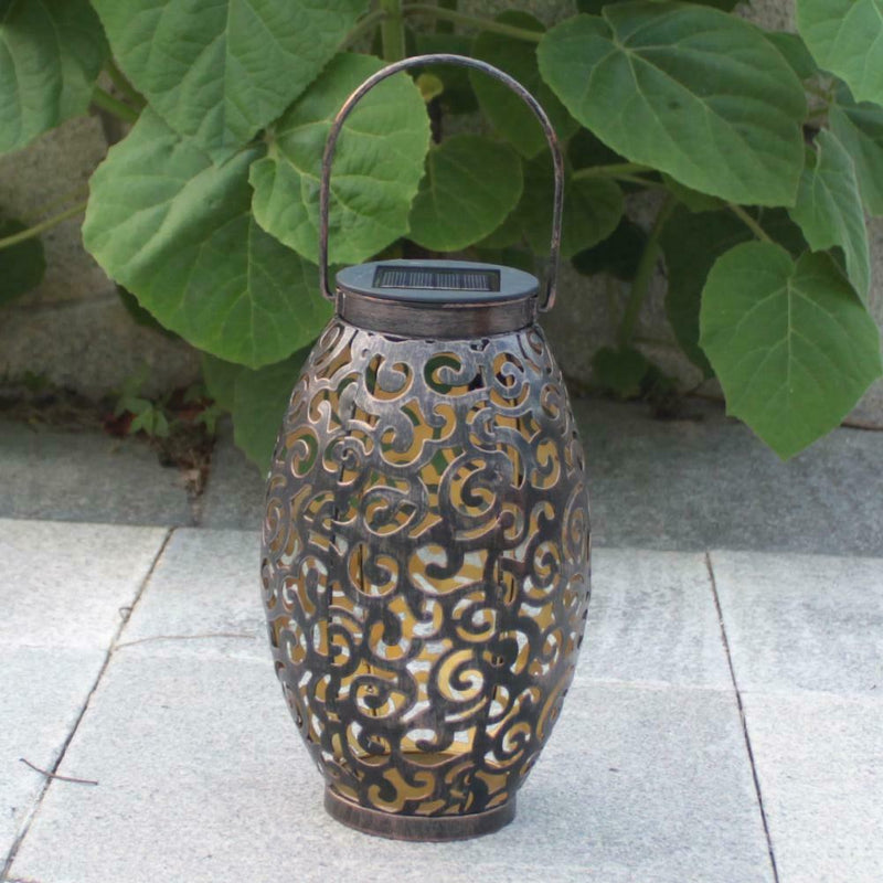 Solar LED Hanging Light Retro Hollow Metal Cloud Lantern Outdoor Decor Lamp