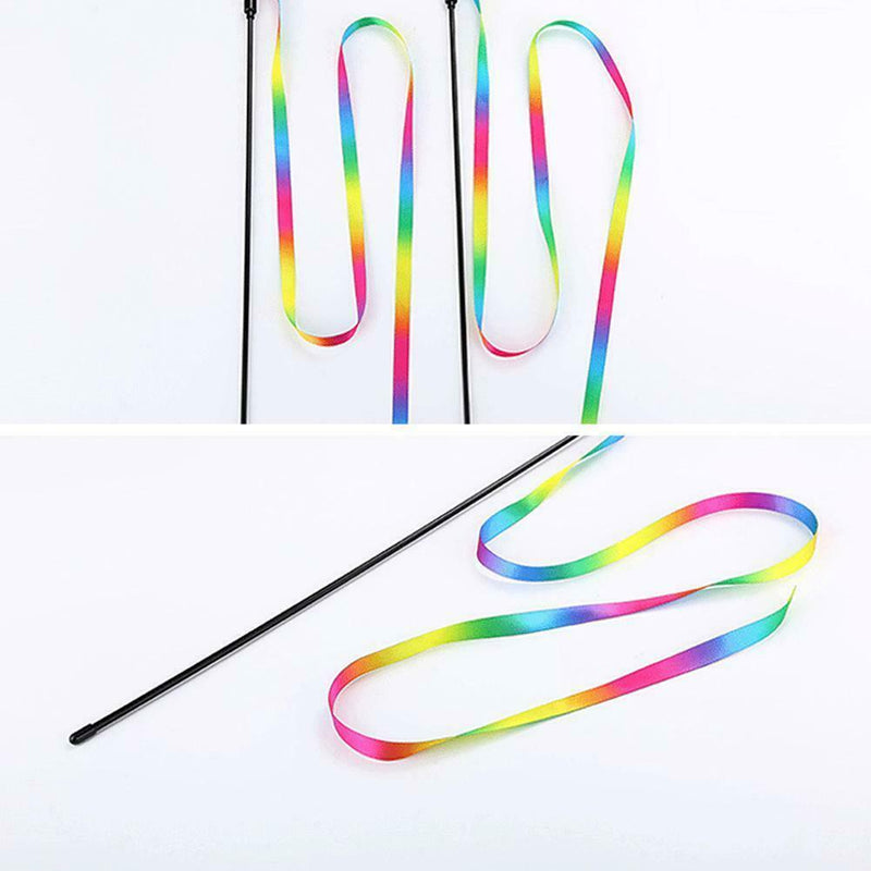 Creative Rainbow Cloth Stripe Tease Cats Rod Teaser Playing Pet Cat Toys Sale.