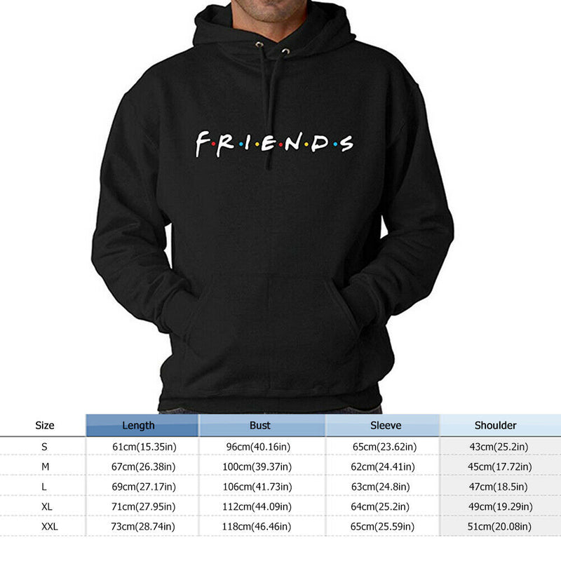 Friends Print Hoodies Unisex Long Sleeve Loose Casual Sweatshirts (Black M) A