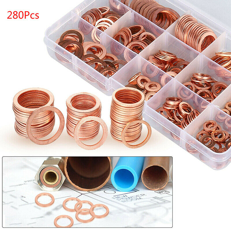 280pcs Copper Rings Oil seal ring gasket  Sealing Ring Assortment Set box%PJ Kw