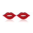Great Big Classic Luxurious Elegant Sexy Red Lip Rhinestone Sutd Earrings JD Gw