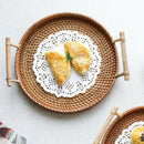 Rattan Storage Tray, Round Basket with Handle, Hand-Woven, Rattan Tray Wick