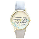 Women English Letters Leather Band Quartz Wrist Watch  White F5H7