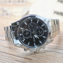 Men Fashion Casual Steel Belt Glass Mirror Three Eyes Quartz Bracelet Watch