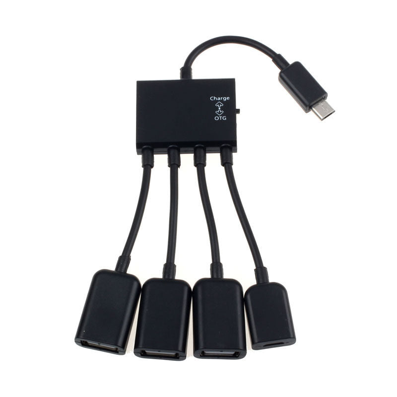 Black 4 Port Micro USB Power Charging OTG HUB Cable For Smartphone Table Tide