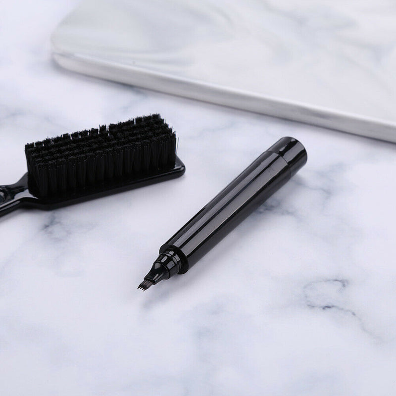 Double End Men Beard Growth Pen Shaping Pen Shaving Brush Kit (Dark Brown)