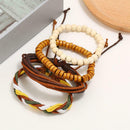 4pcs DIY Handmade Braided Rope Bracelet Retro Beads Bangles Jewelry Gift