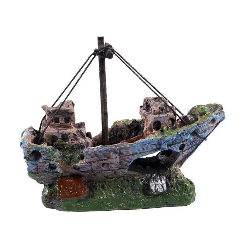 Fish Tank Cave Decoration Aquarium Ornament Wreck Sunk Ship Sailing Boat Y1R5
